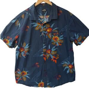 Billabong Hawaiian Shirt Mens Large Blue Floral Short Sleeve Surf Casual